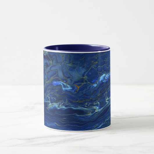 Navy Blue en Faux Gold Marble Acrylic Abstraction Mok (Midden)
