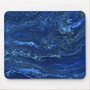 Navy Blue en Faux Gold Marble Acrylic Abstraction Muismat