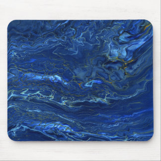 Navy Blue en Faux Gold Marble Acrylic Abstraction Muismat