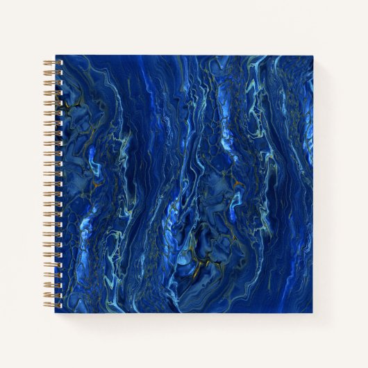 Navy Blue en Faux Gold Marble Acrylic Abstraction Notitieboek (Voorkant)