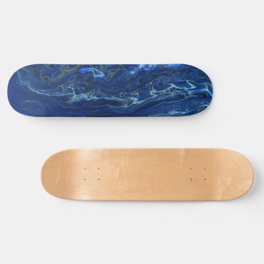 Navy Blue en Faux Gold Marble Acrylic Abstraction Persoonlijk Skateboard (Horizontaal)