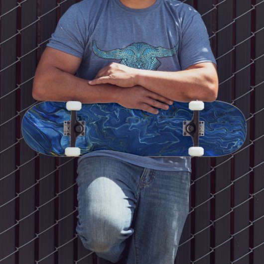 Navy Blue en Faux Gold Marble Acrylic Abstraction Persoonlijk Skateboard (Buiten 3)