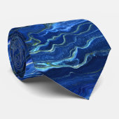 Navy Blue en Faux Gold Marble Acrylic Abstraction Stropdas (Opgerold)