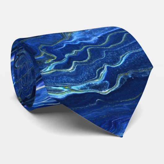 Navy Blue en Faux Gold Marble Acrylic Abstraction Stropdas (Opgerold)