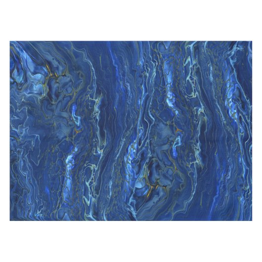 Navy Blue en Faux Gold Marble Acrylic Abstraction Tafelkleed (Voorkant (Horizontaal))