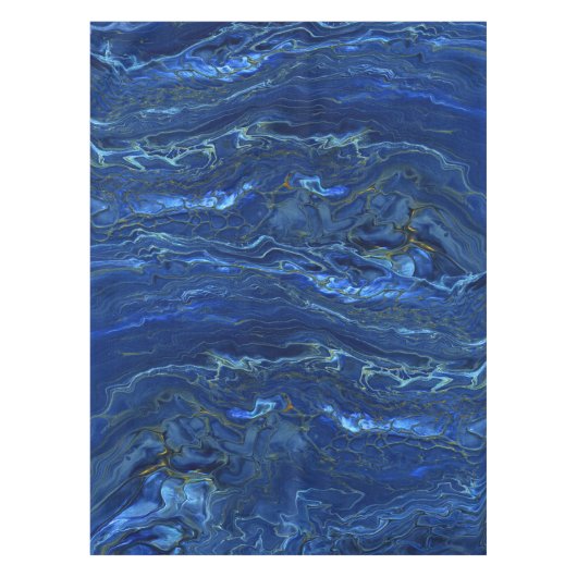 Navy Blue en Faux Gold Marble Acrylic Abstraction Tafelkleed (Voorkant)