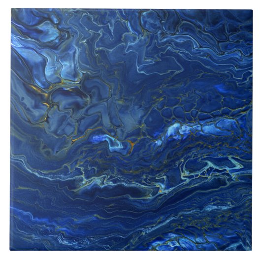 Navy Blue en Faux Gold Marble Acrylic Abstraction Tegeltje (Voorkant)