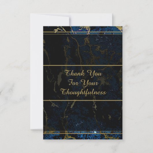 Navy Blue en (Faux) Gold Marble Wedding Bedankkaart (Voorkant)