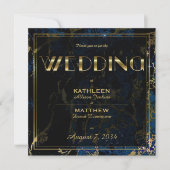 Navy Blue en (Faux) Gold Marble Wedding Kaart (Voorkant)
