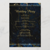 Navy Blue en (Faux) Gold Marble Wedding Programmakaart (Achterkant)