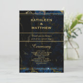 Navy Blue en (Faux) Gold Marble Wedding Programmakaart (Staand voorkant)