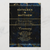Navy Blue en (Faux) Gold Marble Wedding Programmakaart (Voorkant)