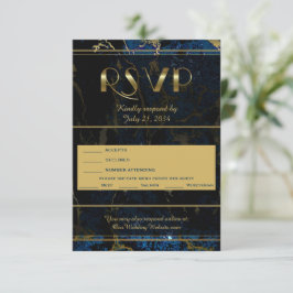 Navy Blue en (Faux) Gold Marble Wedding RSVP Kaartje