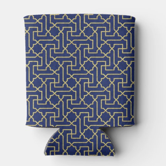 Navy Blue en Faux Gold Moroccan Mosaic Pattern Blikjeskoeler (Achterkant)
