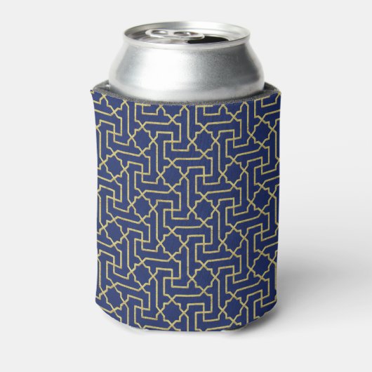 Navy Blue en Faux Gold Moroccan Mosaic Pattern Blikjeskoeler (Blikje Achterkant)