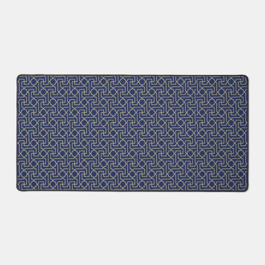 Navy Blue en Faux Gold Moroccan Mosaic Pattern Bureaumat (Voorkant)