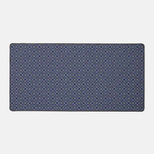 Navy Blue en Faux Gold Moroccan Mosaic Pattern Bureaumat (Voorkant)