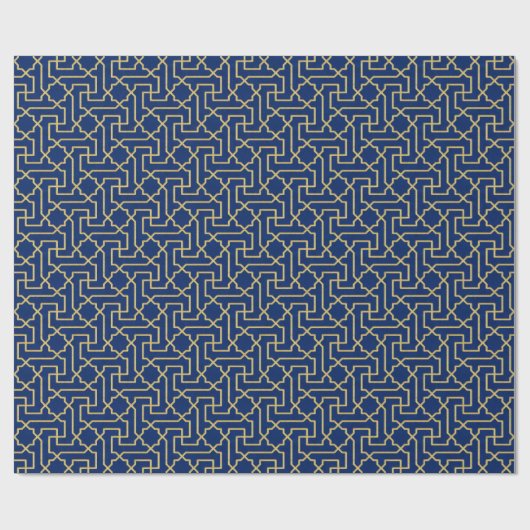 Navy Blue en Faux Gold Moroccan Mosaic Pattern Cadeaupapier (Vlak)