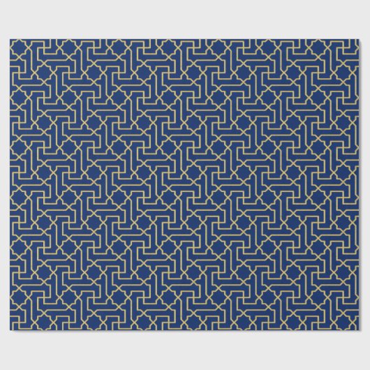 Navy Blue en Faux Gold Moroccan Mosaic Pattern Cadeaupapier (Vlak)