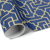 Navy Blue en Faux Gold Moroccan Mosaic Pattern Cadeaupapier (Rol Hoek)