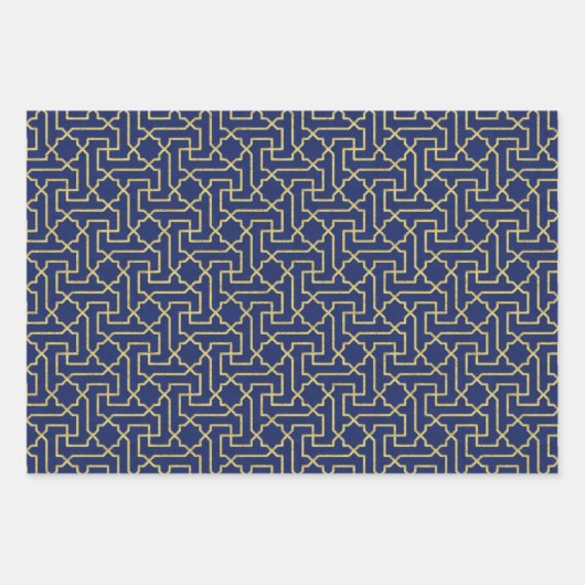 Navy Blue en Faux Gold Moroccan Mosaic Pattern Inpakpapier Vel (Voorkant 2)