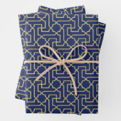 Navy Blue en Faux Gold Moroccan Mosaic Pattern Inpakpapier Vel (In situ)