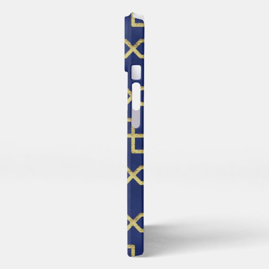 Navy Blue en Faux Gold Moroccan Mosaic Pattern iPhone Hoesje (Linkerkant)