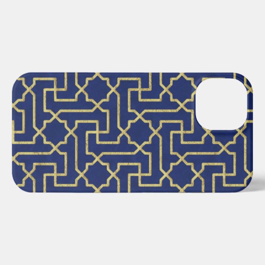 Navy Blue en Faux Gold Moroccan Mosaic Pattern iPhone Hoesje (Achterkant horizontaal)