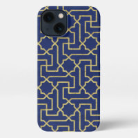Navy Blue en Faux Gold Moroccan Mosaic Pattern