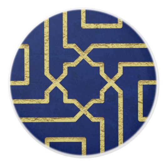 Navy Blue en Faux Gold Moroccan Mosaic Pattern Keramische Knop (Voorkant)