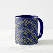 Navy Blue en Faux Gold Moroccan Mosaic Pattern Mok (Voorkant rechts)
