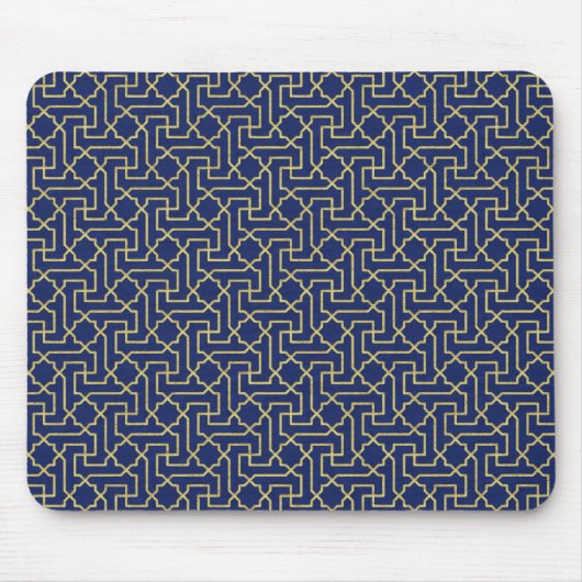Navy Blue en Faux Gold Moroccan Mosaic Pattern Muismat (Voorkant)