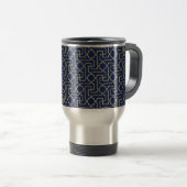 Navy Blue en Faux Gold Moroccan Mosaic Pattern Reisbeker (Voorkant rechts)