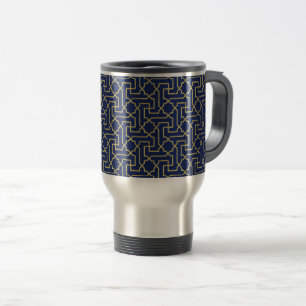 Navy Blue en Faux Gold Moroccan Mosaic Pattern Reisbeker
