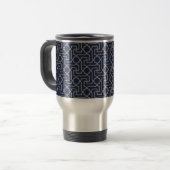 Navy Blue en Faux Gold Moroccan Mosaic Pattern Reisbeker (Voorkant links)