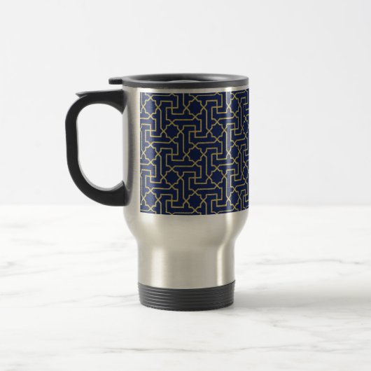Navy Blue en Faux Gold Moroccan Mosaic Pattern Reisbeker (Links)