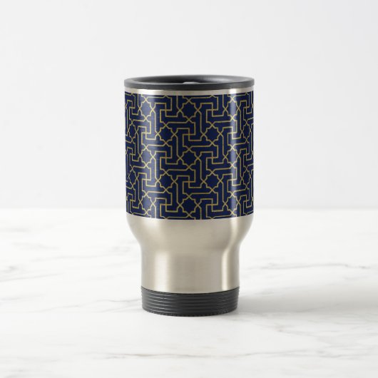 Navy Blue en Faux Gold Moroccan Mosaic Pattern Reisbeker (Center)