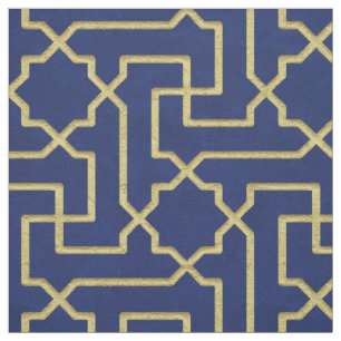 Navy Blue en Faux Gold Moroccan Mosaic Pattern Stof