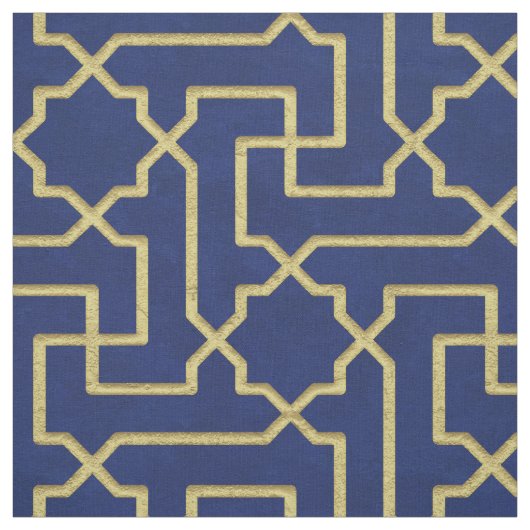 Navy Blue en Faux Gold Moroccan Mosaic Pattern Stof (Swatch)