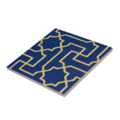 Navy Blue en Faux Gold Moroccan Mosaic Pattern Tegeltje (Zijkant)