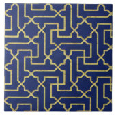 Navy Blue en Faux Gold Moroccan Mosaic Pattern Tegeltje (Voorkant)