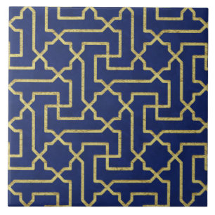 Navy Blue en Faux Gold Moroccan Mosaic Pattern Tegeltje