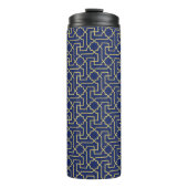 Navy Blue en Faux Gold Moroccan Mosaic Pattern Thermosbeker (Voorkant)