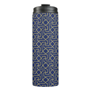 Navy Blue en Faux Gold Moroccan Mosaic Pattern Thermosbeker