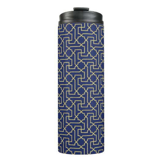Navy Blue en Faux Gold Moroccan Mosaic Pattern Thermosbeker (Voorkant)