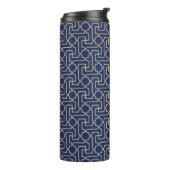 Navy Blue en Faux Gold Moroccan Mosaic Pattern Thermosbeker (Gedraaid links)