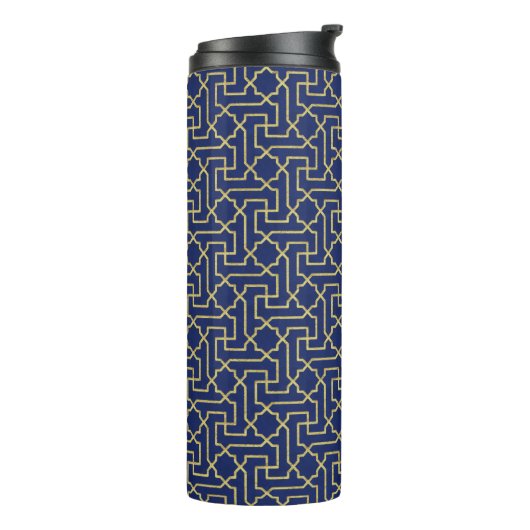 Navy Blue en Faux Gold Moroccan Mosaic Pattern Thermosbeker (Gedraaid links)