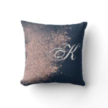 Navy Blue en Faux Roos Gold Glitter Monogram