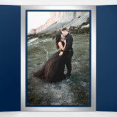 Navy Blue en Faux Zilveren Folie Palm Bladeren Huw Drieluik Uitnodiging (Binnenkant midden)