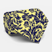 Navy-Blue en geel Floral Damasvaten Stropdas (Opgerold)